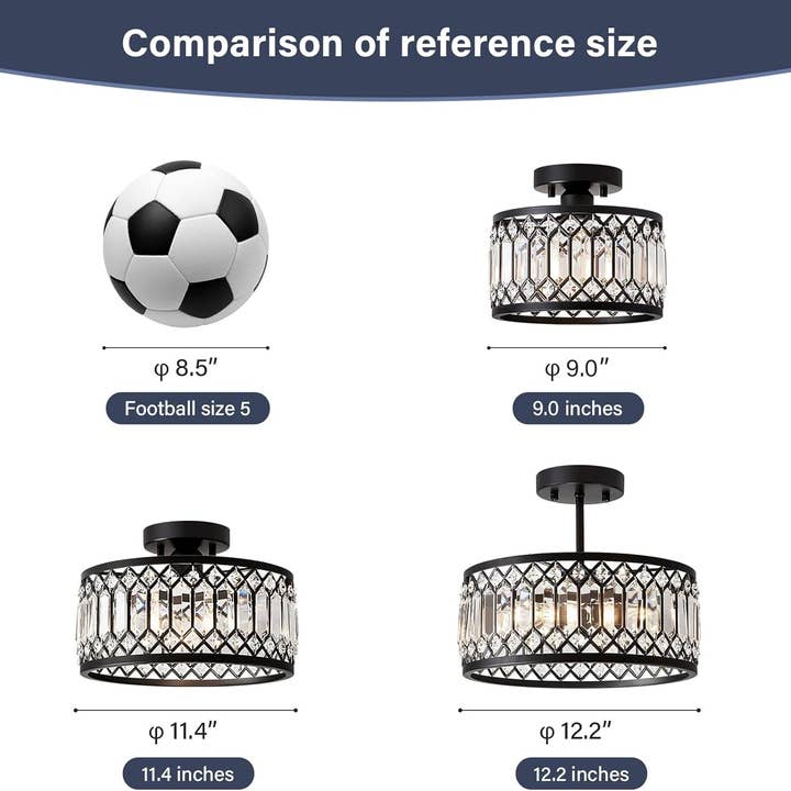 Crystal Black Three Light Semi Flush Mount Ceiling Light for wholesale on Faire4