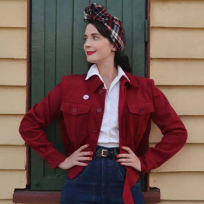 Chaqueta Ida Work de los años 40, color arándano para venta al por mayor de Astro Bettie