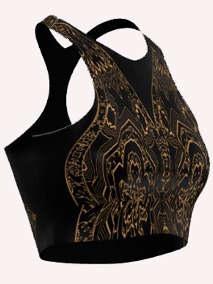 The Warrior Sort & Guld Geometrisk Crossback Top for engroshandel hos Miramaya