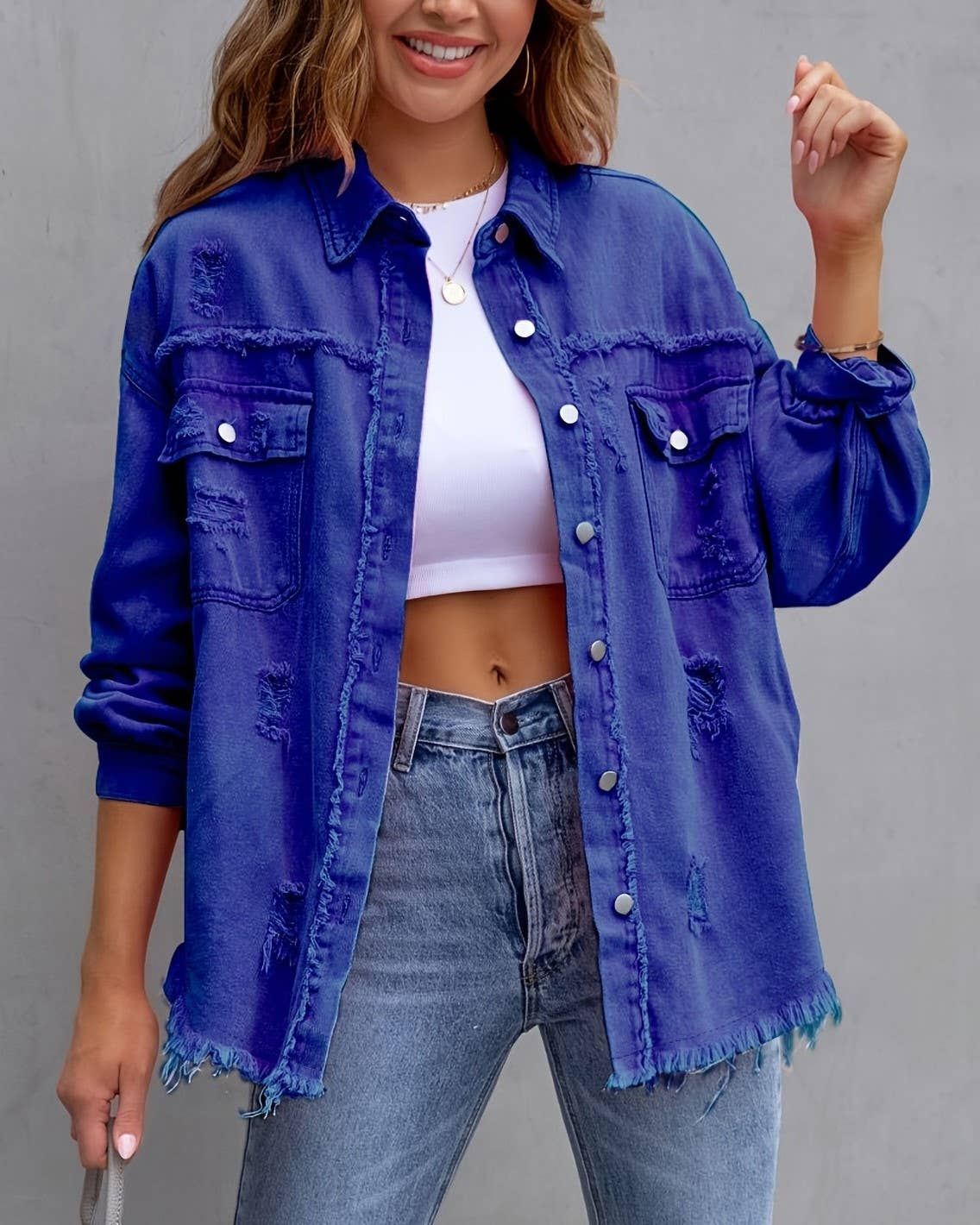 HIDDENBRAND - Wholesale Denim Jacket - Women's - Ripped Loose Denim Jacket9