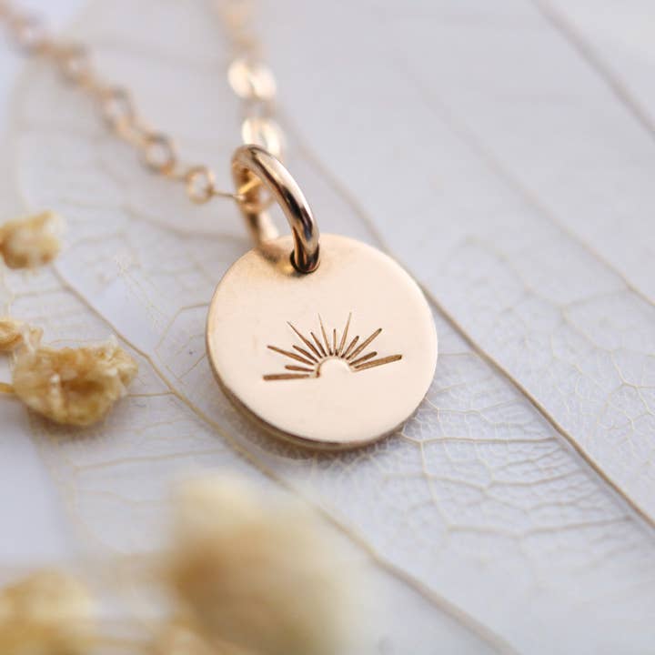 Tiny Design Disc Necklace, 14k Gold Fill or Sterling Silver for wholesale by Tickle Bug Jewelry