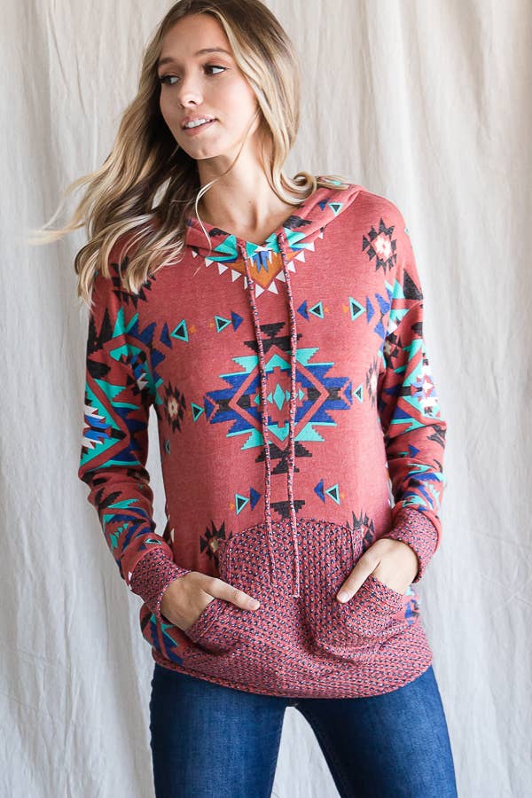 7th Ray – wholesale Hoodie – Women's – Aztec Print Drawstring Women's Hoodie T433713