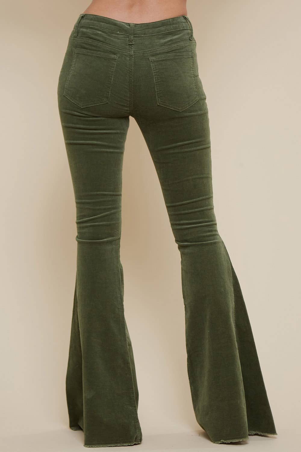 Saints & Hearts - Wholesale Pants - Women's - SIP6144A OLIVE CORDUROY FLARES WITH DISTRESSED HEM3