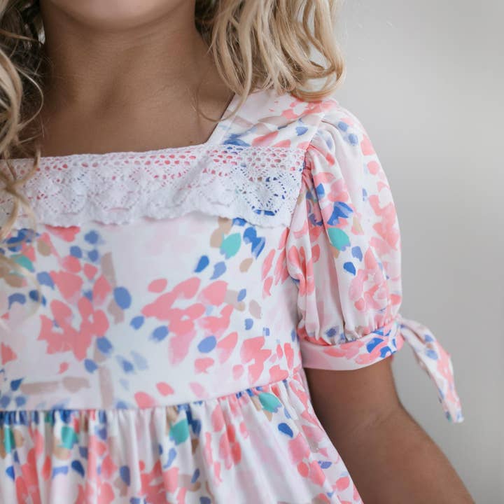 Oopsie Daisy - Wholesale Dress - Kids - Kids Pink & Blue Lace Tiered Square Neck Summer Dress
