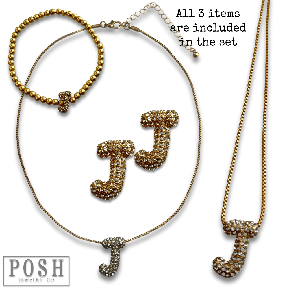 Pink Panache Brands - Wholesale Jewelry Set - Rhinestone initial jewelry set12