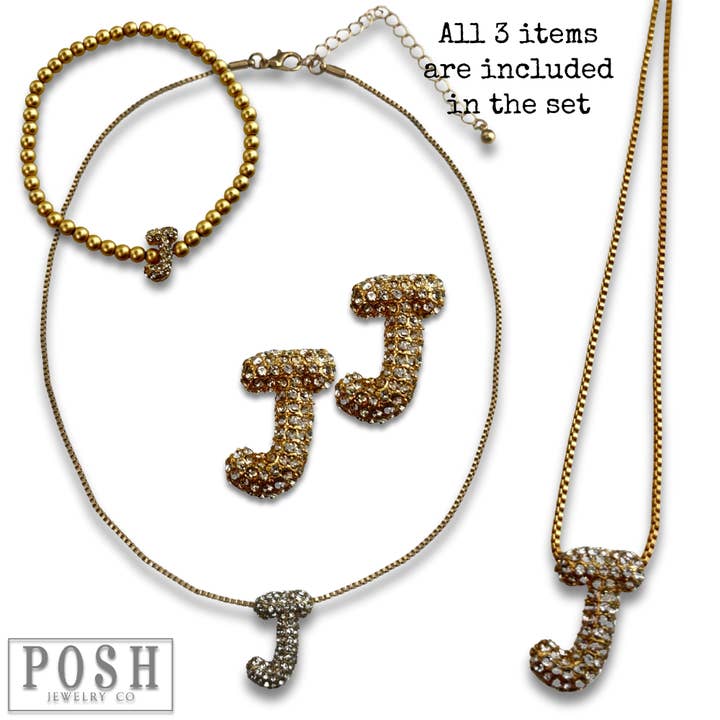 Pink Panache Brands - Wholesale Jewelry Set - Rhinestone initial jewelry set12