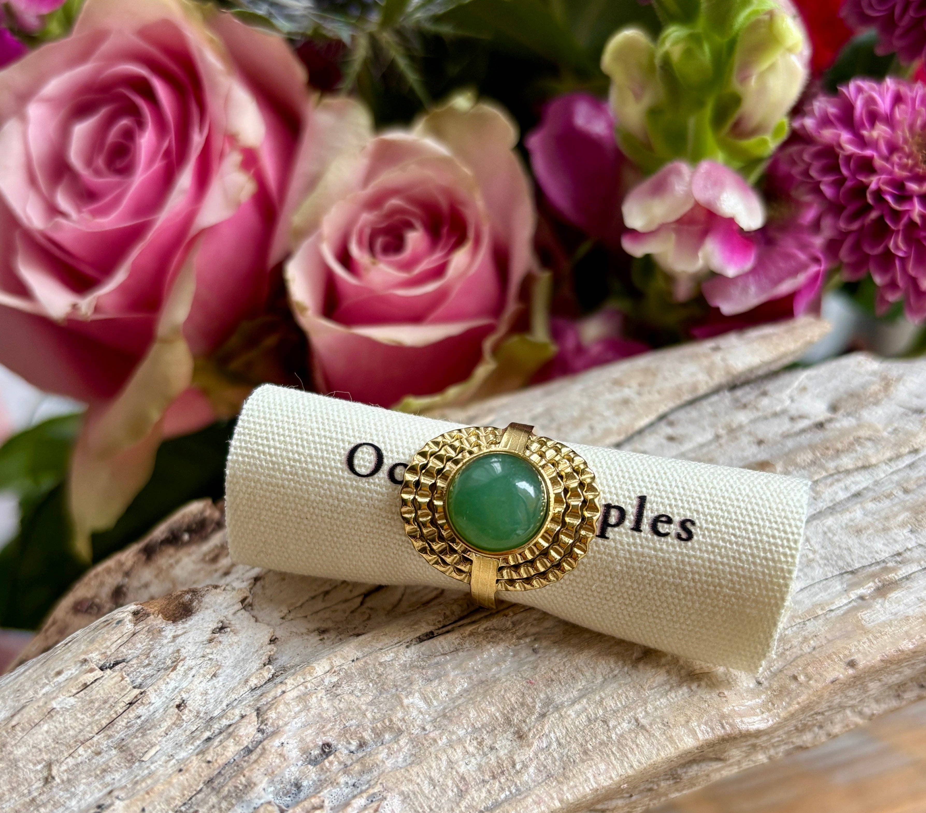 Ocean Ripples – wholesale Single stone/solitaire ring – 18ct Gold Plated Aventurine Sunflower Ring0