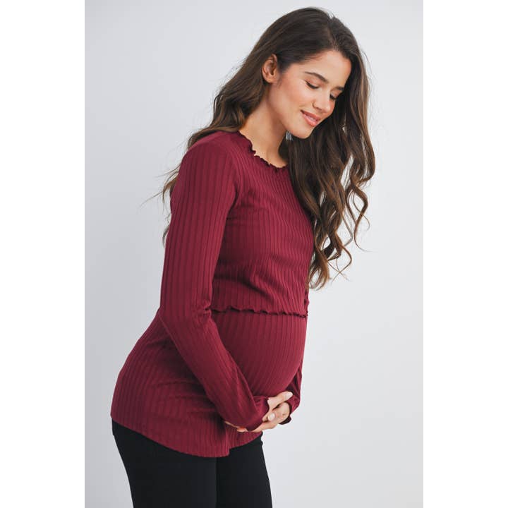 Hello Miz - Vendita all'ingrosso Maglia per allattamento - Maglia a Maniche Lunghe Premaman per Allattamento a Coste1