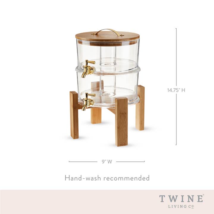 Twine - Wholesale Drink Dispenser - Acacia & Glass Double Drink Dispenser w/ Collapsable Stand