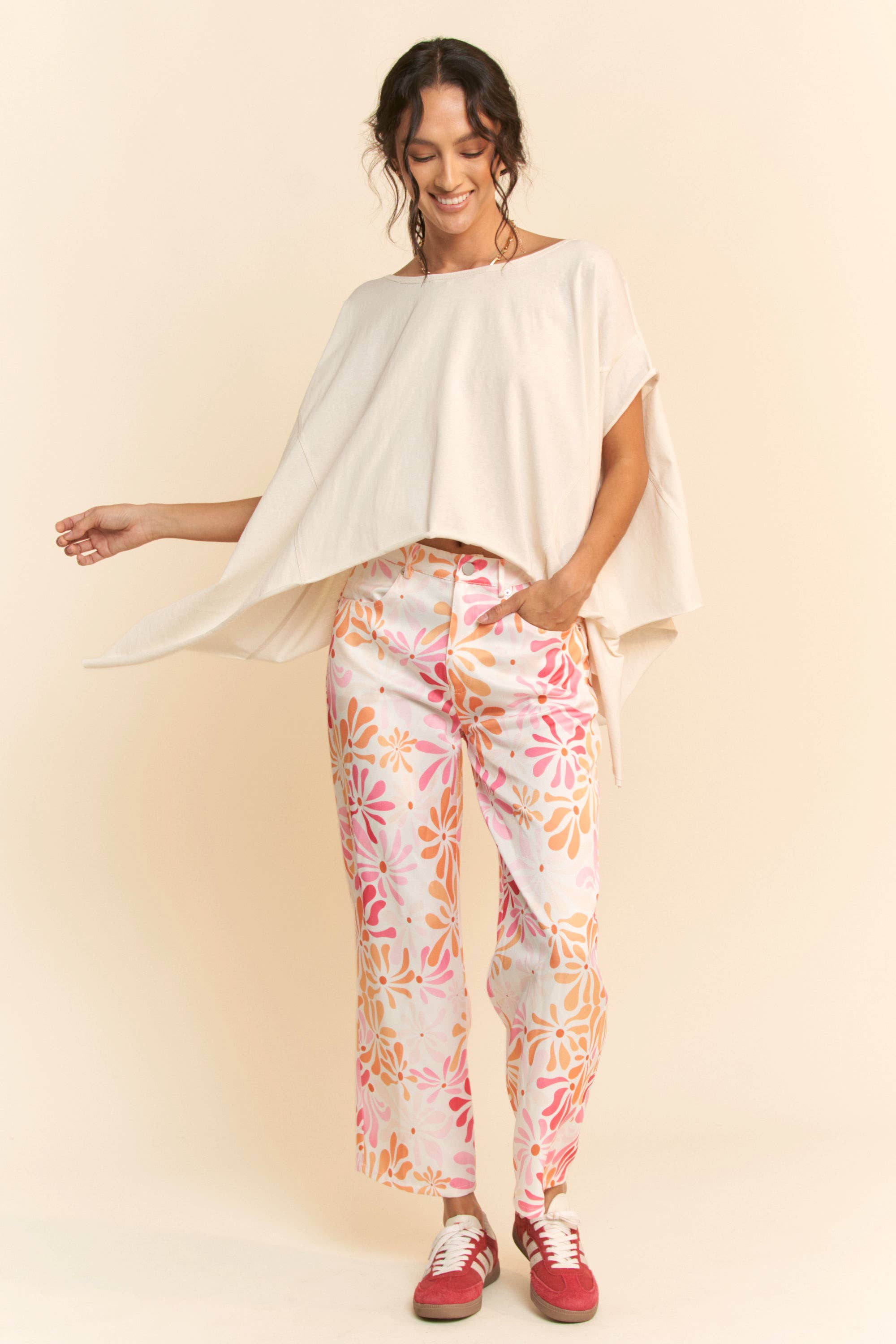 FLORAL PRINTED LIGHTWEIGHT  STRAIGHT LEG PANTS for wholesale on Faire7