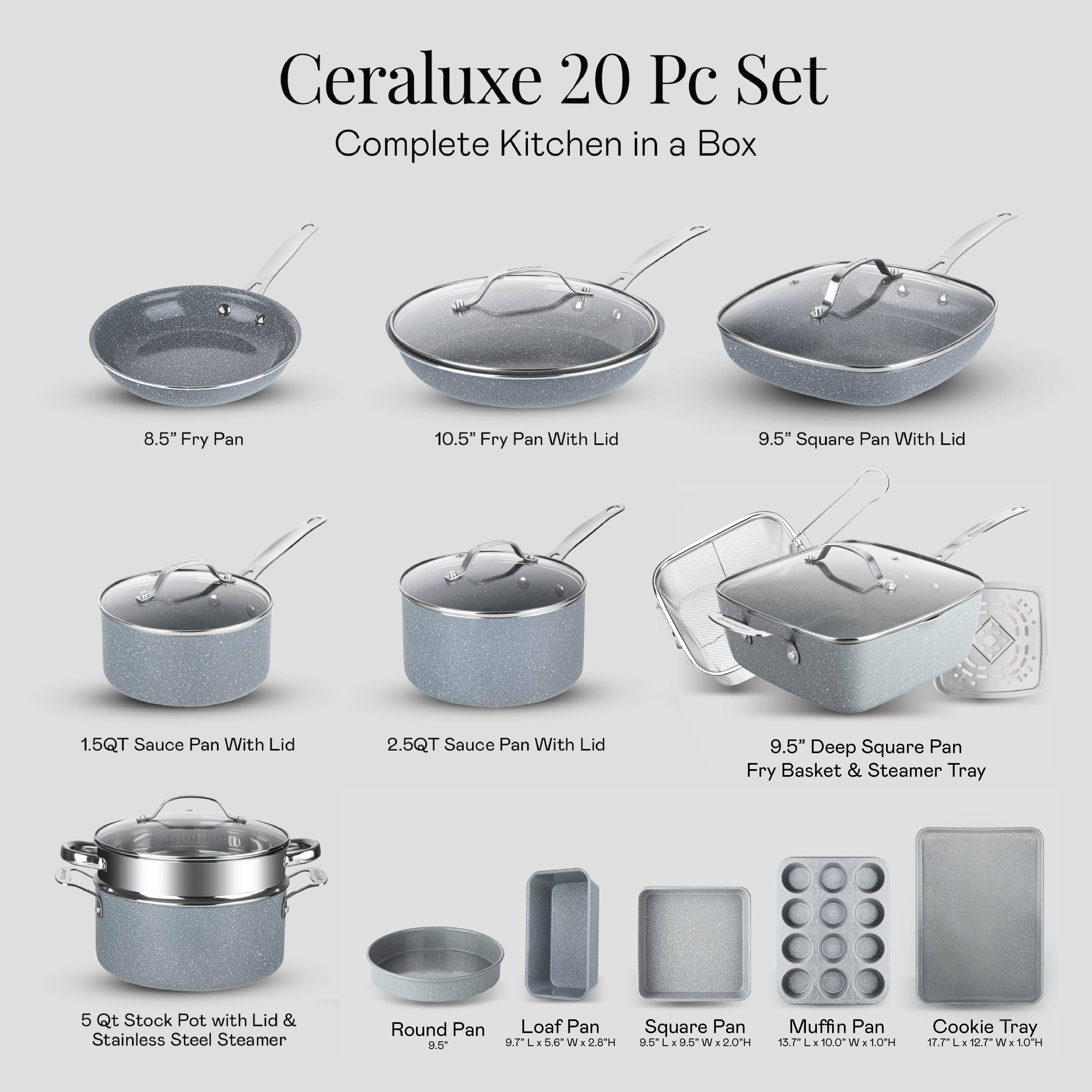Gotham Steel/Granitestone - Wholesale Cookware Set - GraniteStone Ceraluxe 20 Piece Cookware set (Grey) Speckle2