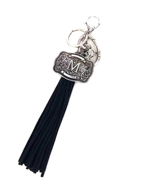Snowing West - Wholesale Keychain - Unisex - Western Belt Buckle Initial Black Tassel Keychain12