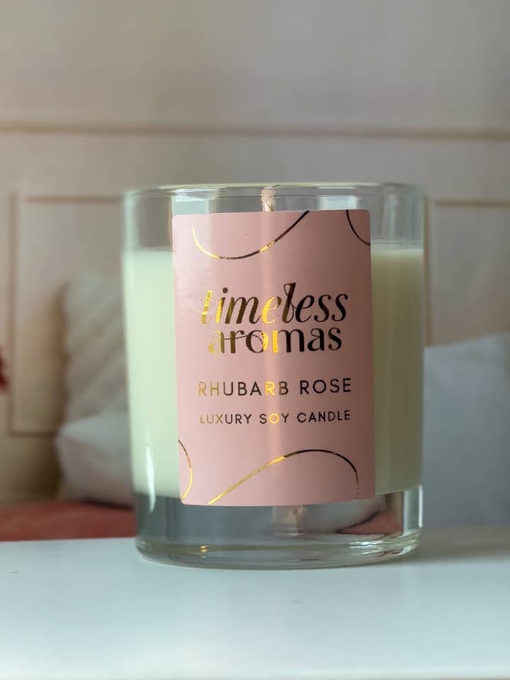 Vela de Lujo de Ruibarbo y Rosa – 200g para venta al por mayor de Timeless Aromas Ltd