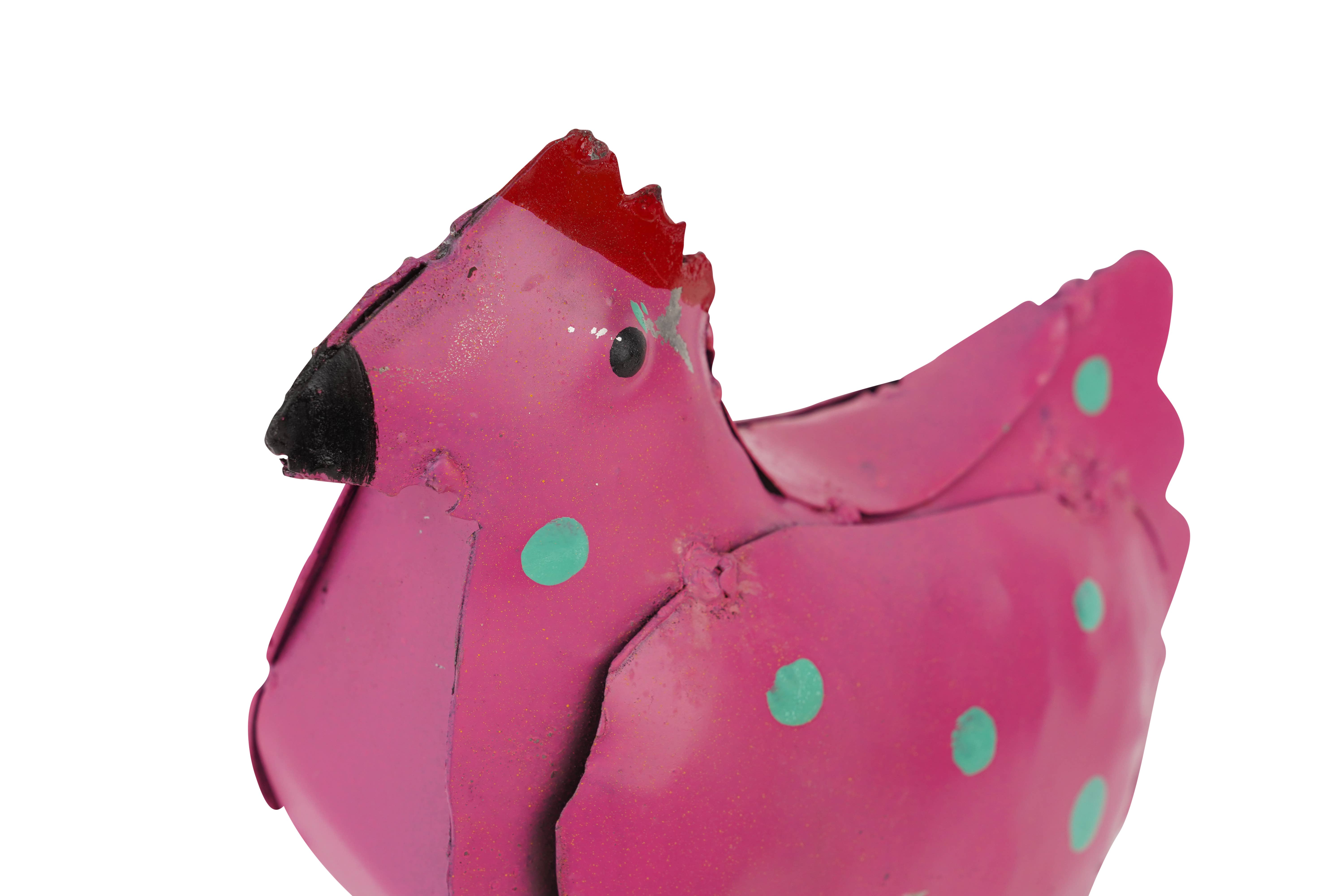 My Amigos Imports - Venta al por mayor Adornos/decoración de exteriores - Pollo de metal con lunares para jardín, mini escultura 20 x 13 x 8 cm9