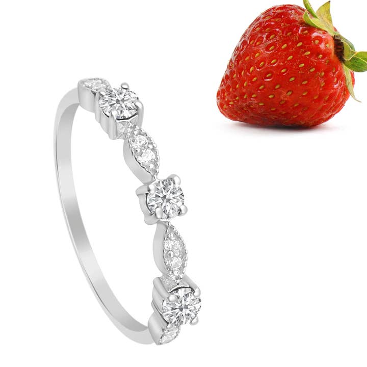 White Solid 925 Sterling Silver Three Stone Round Cut Moissanite Christmas Gift Ring for wholesale on Faire1