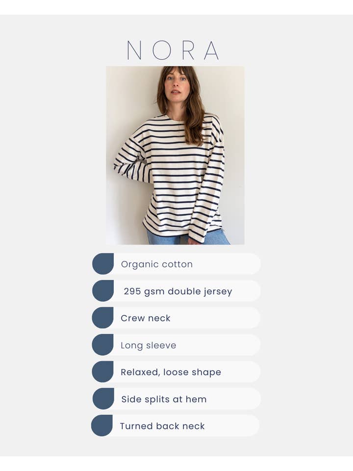 Ivy T - Wholesale T-Shirt - Women's - Nora Organic Cotton Ecru/Navy Heavyweight Breton Top9