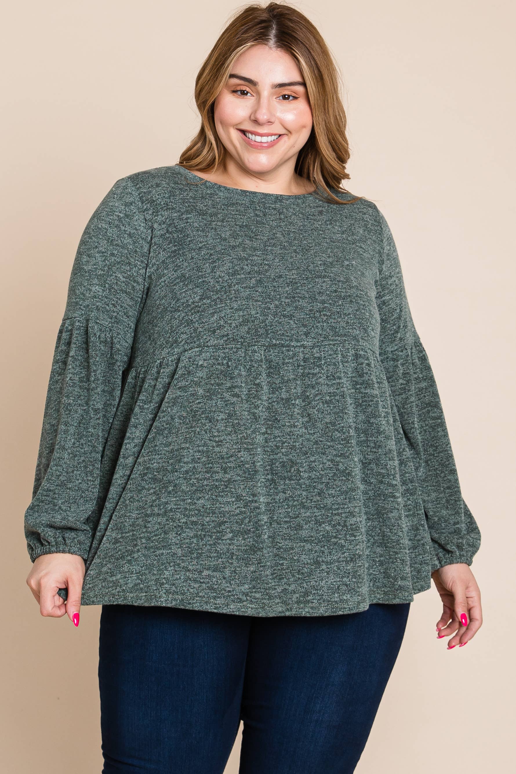 Oliva ETK-8849-PL Top babydoll in maglia bicolore taglie forti in vendita all'ingrosso su Faire3