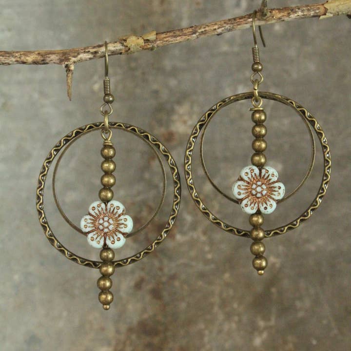The Primitive Peddler, Inc. - Wholesale Dangle Earrings - Picasso Wildflower Glass Bead Earrings
