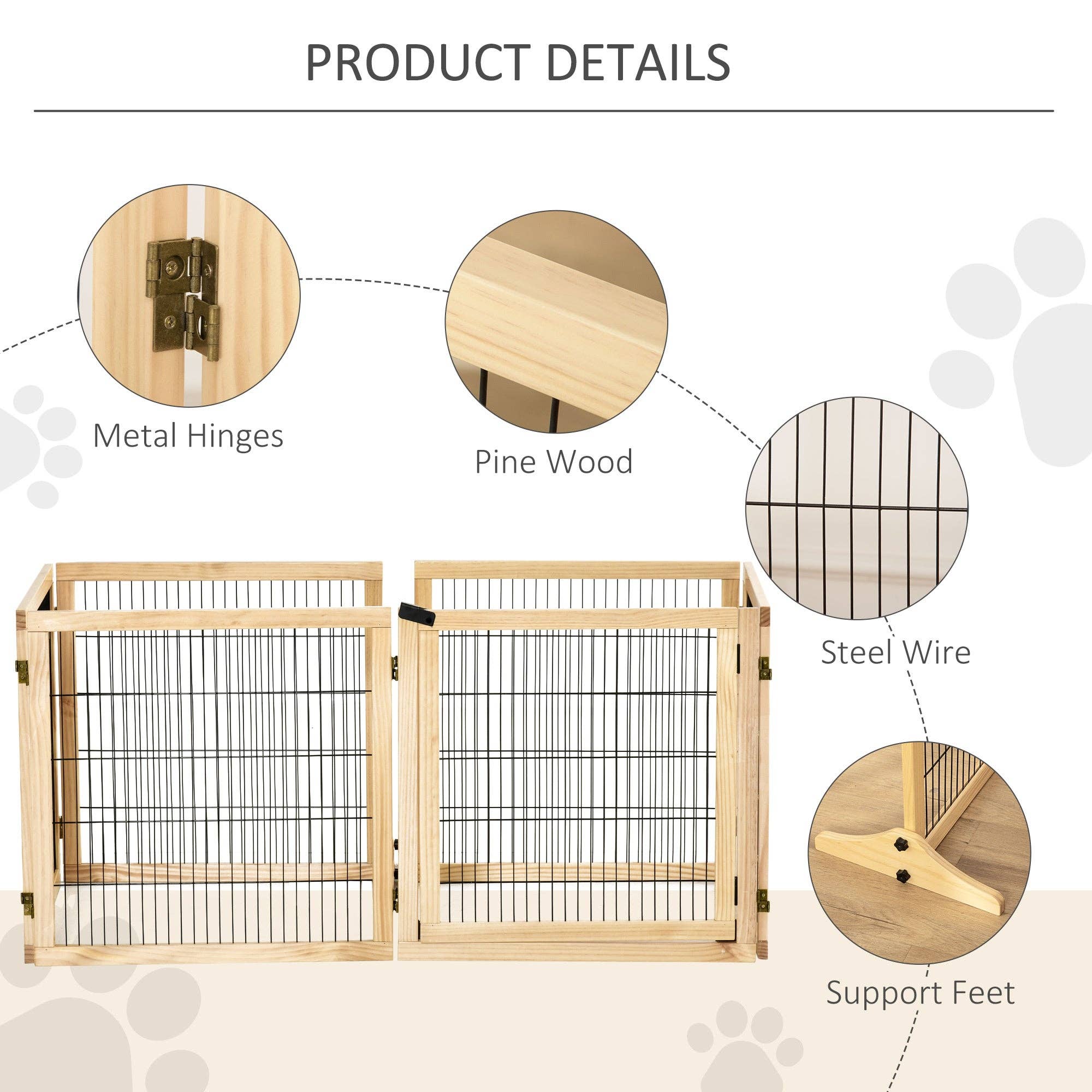 39F Inc. - Vente Barrière portative pliable – chien - PawHut Barrière pour Chien en Bois à 6 Panneaux de 170" - Bois Naturel4