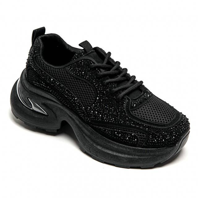 No Doubt Shoes – Engroshandel Lifestyle sneaker - Dame – KVINDERS SNEAKERS MED RHINESTONE-DETALJER OG TYK SÅL MED SNØREBÅND
