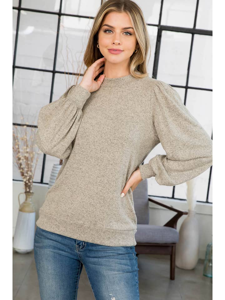 You & Me - Vente Haut en maille – femme - VENTE ! ! ! PPT21143 - HAUT À MANCHES BOUFFANTES À COL ROND - ANTHRACITE67