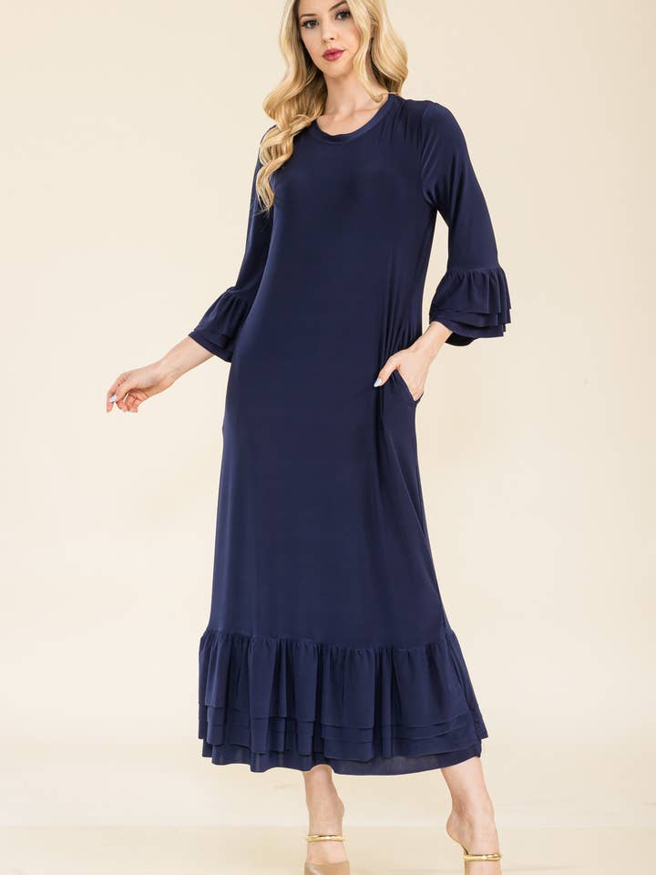 Celeste Clothing – Vestido - Mulher por atacado – VESTIDO MODESTO TAMANHO PLUS COM MANGAS DE SINO EM CAMADAS -CD4389813