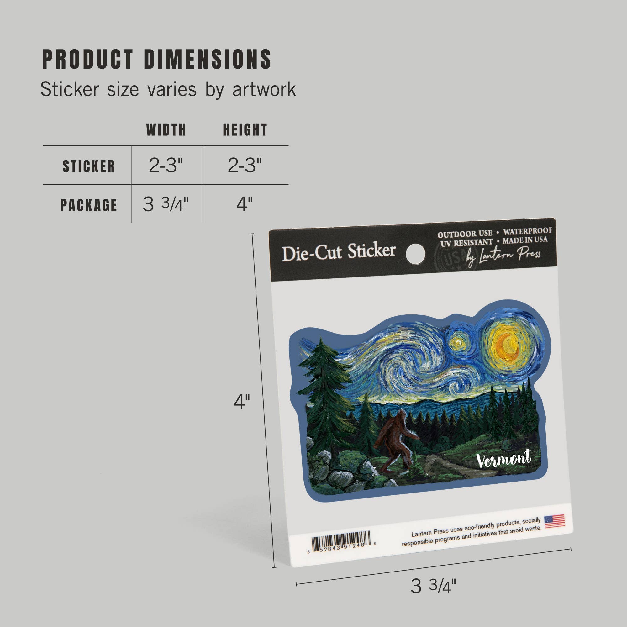 Lantern Press - Vendita all'ingrosso Adesivo - ADESIVI Vermont, Notte Stellata, Bigfoot4