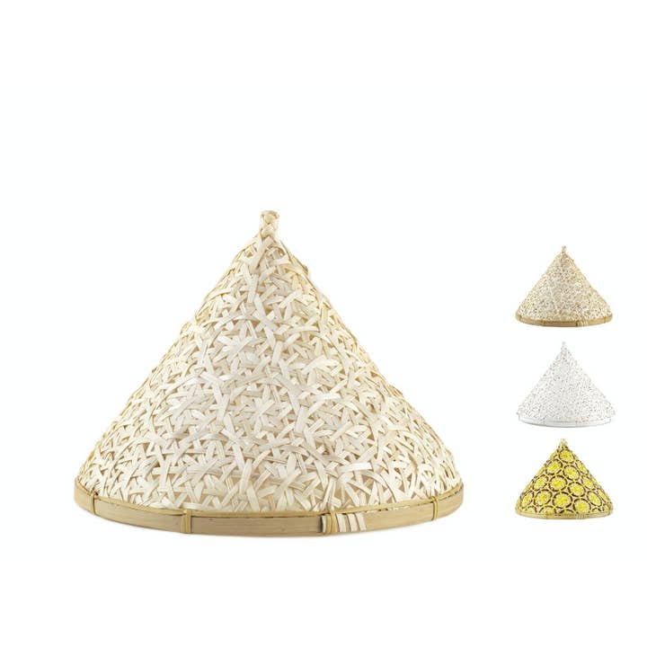 Dekoreret madskærm i bambus, assorterede farver, 26 cm i diameter for engroshandel hos H&H