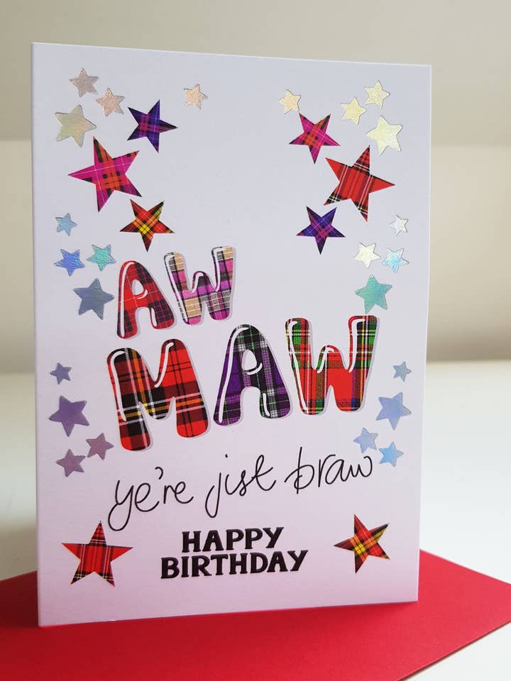 Tartan Words Maw Birthday Card for wholesale by Wee Wishes