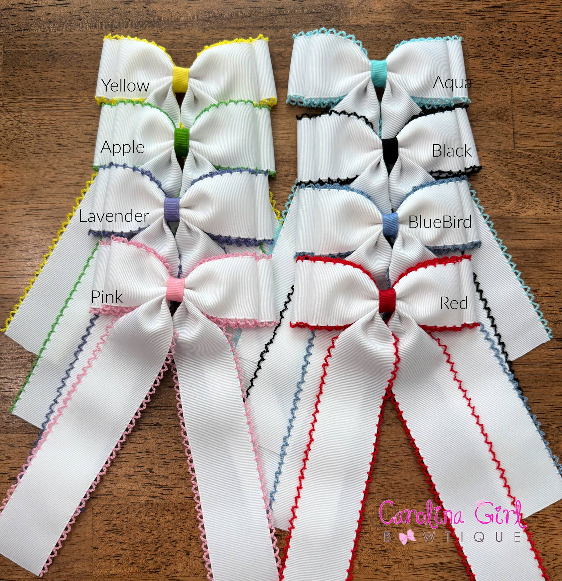 Carolina Girl Bowtique - Wholesale Hair Bow - Kids - *New Colors* White with Colored Edge Moonstitch 5 inch Bow1