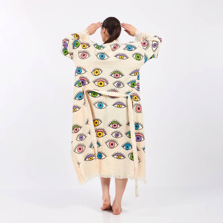 Yaz Concepts - Wholesale Kimono - Dames - Turkse badjas met kleurrijk oogmotief, festival kimono kaftan5