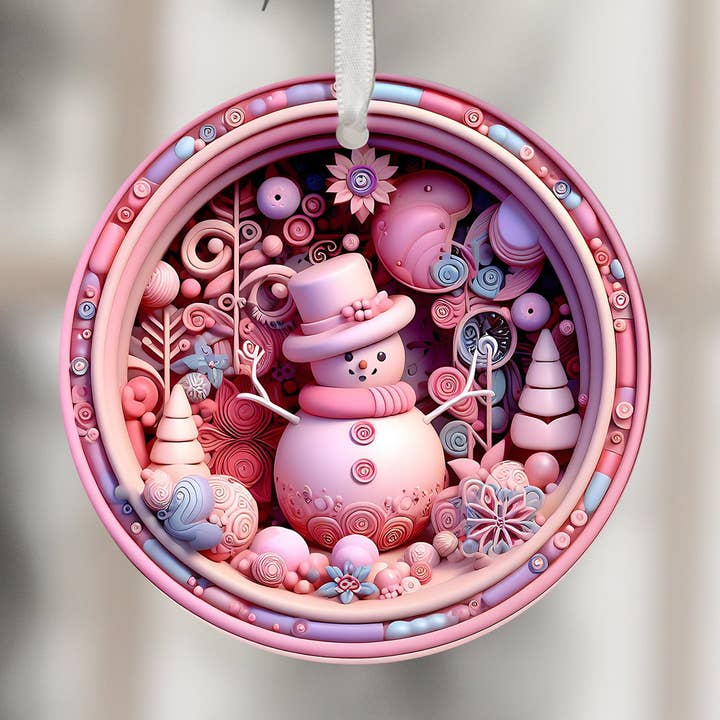 Pink Snowman Ornament for wholesale by Into The Desert