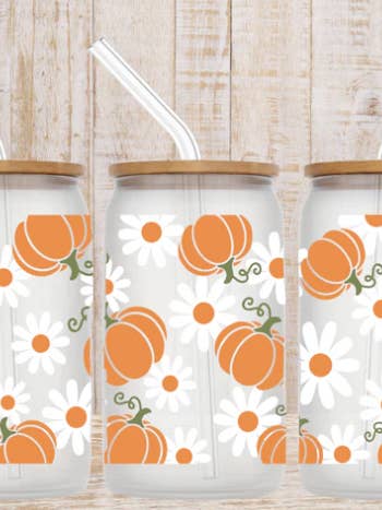 zucche, autunno; bicchiere da caffè freddo floreale per la vendita all'ingrosso da parte di LovealwaysDesignsUS