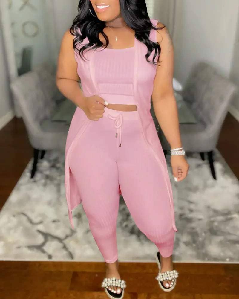 Fashion Combination - Wholesale Top & Pant Set (NOT Loungewear) - Women's - Solid Color Ribbed Knit Two-Piece Set for Women12