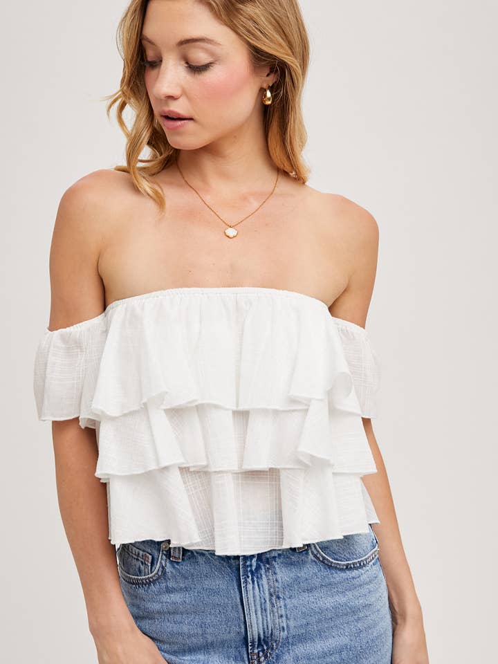 Bluivy – Engroshandel Bluse - Dame – TEKSTURERET OFF-SHOULDER LAGDELT CROP TOP