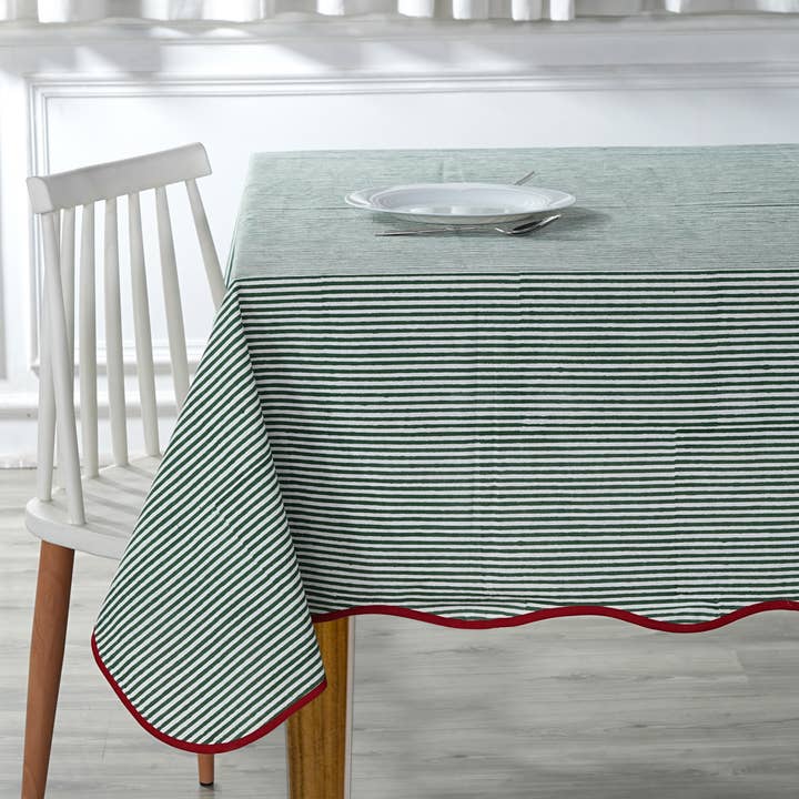 Fabricrush – wholesale Duk – Gröna ränder med röda rörledningar Indisk bordsduk 100% bomull