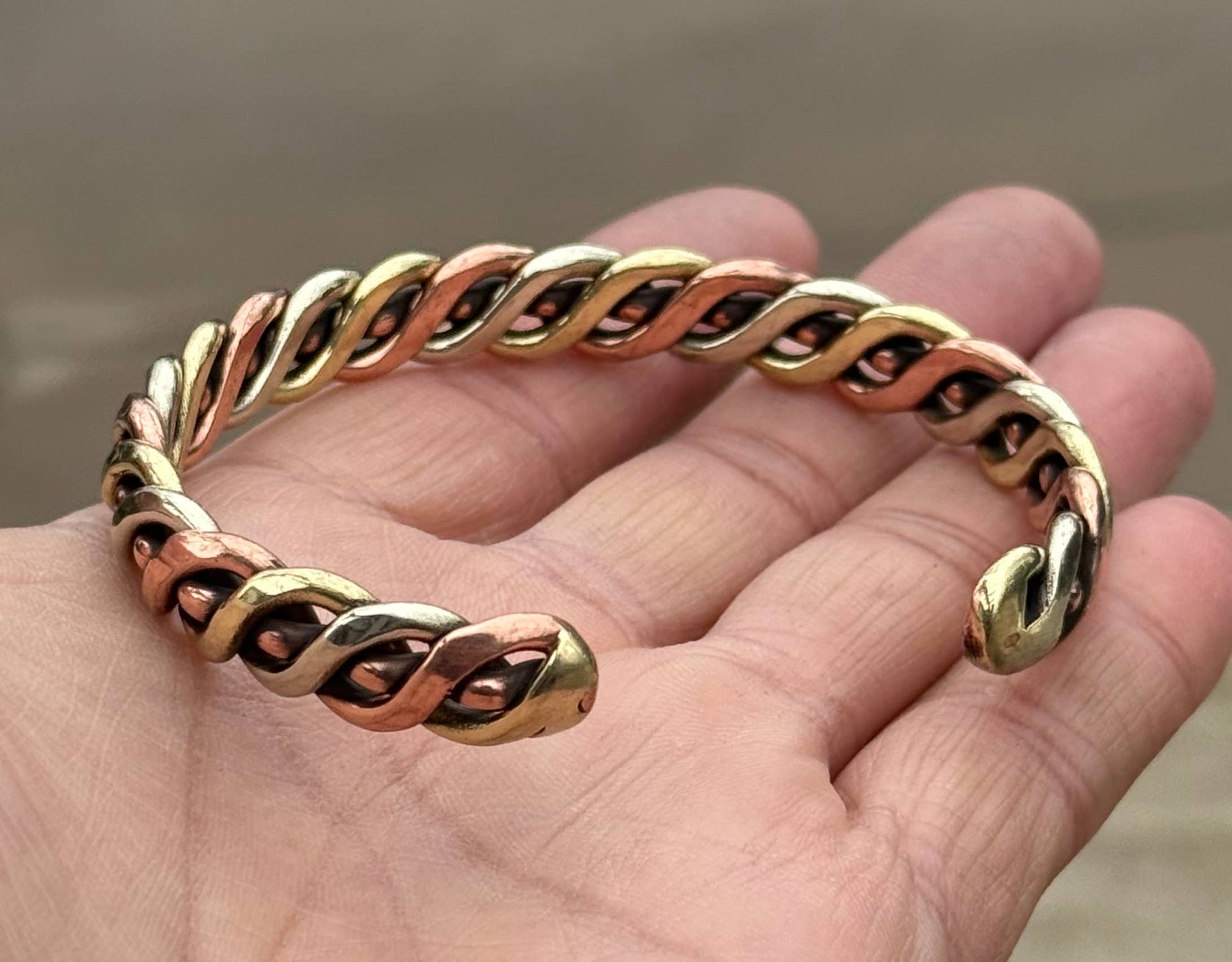 Lungta Imports - Wholesale Cuff Bracelet - Tibetan Style Solid Copper Twisted Open Back Heavy Bracelet 2