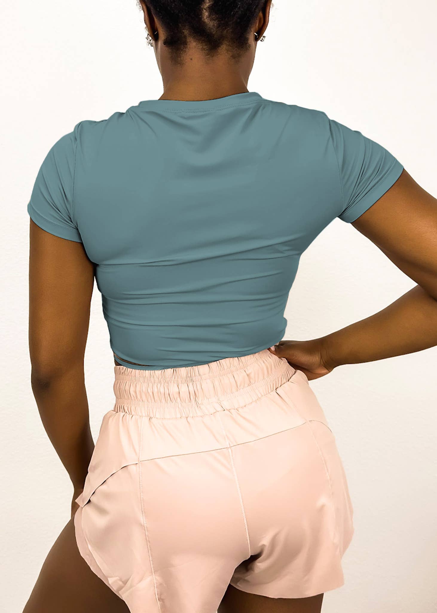 Active by Anna-Kaci - Wholesale Athletic Top - Women's - Fitted Cropped Mesh Trim Tee1