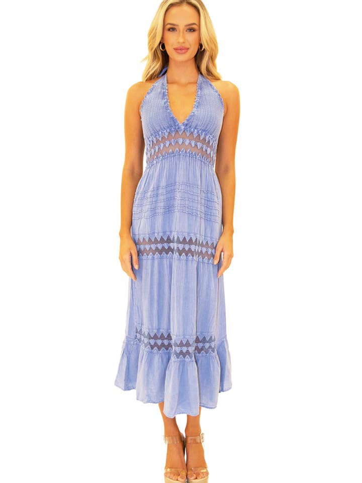 NW1068 - Vestido Azul de Algodão por atacado de Seaspice Resort Wear