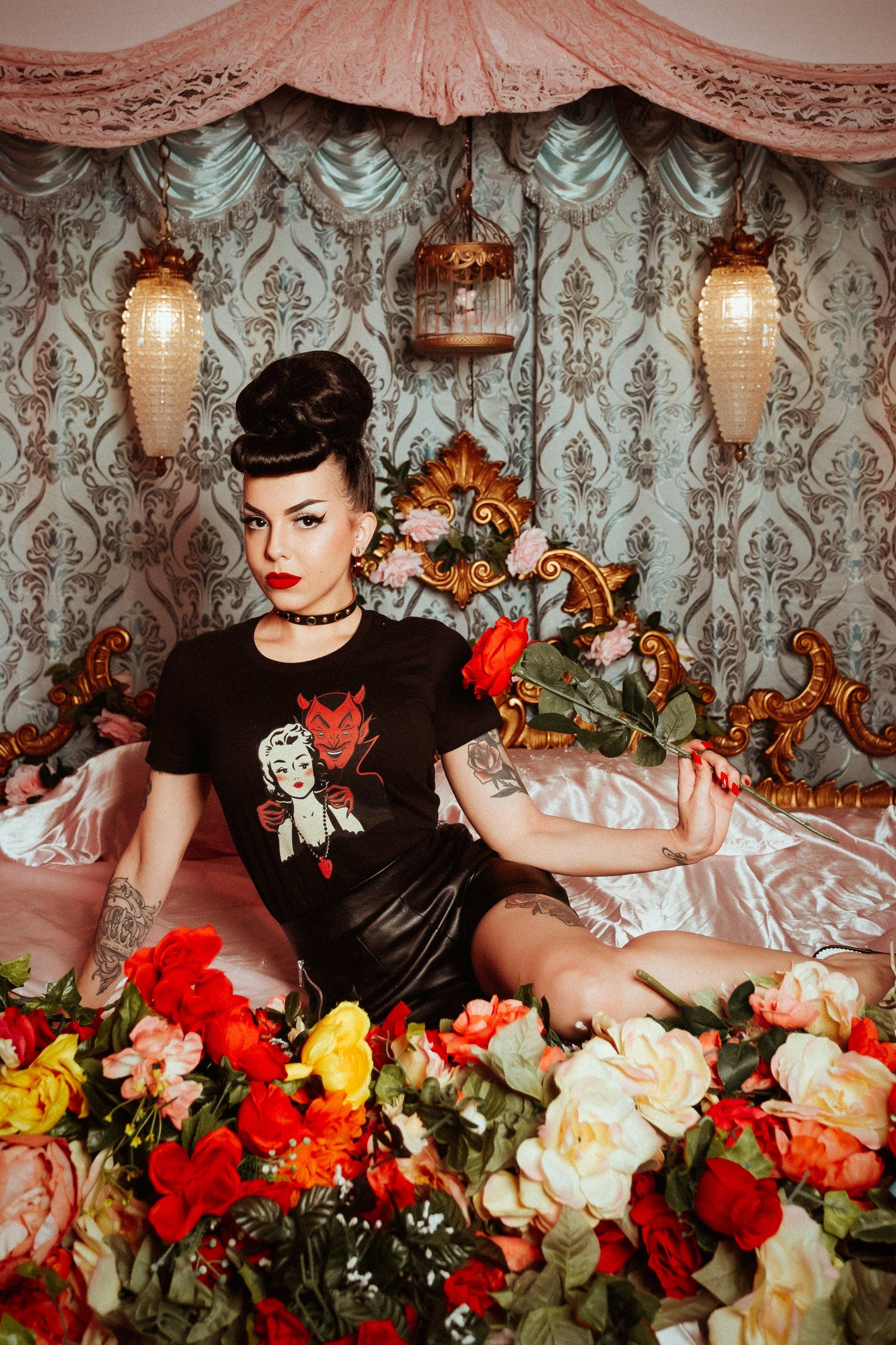 Mischief Made - Wholesale Screen Printed T-Shirt - Women's - Deal with the Devil Fitted Tee in Black3