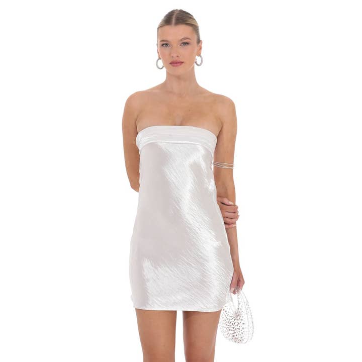 Lucy In The Sky - Wholesale Dress - Women's - Satin Strapless Slip Dress in White