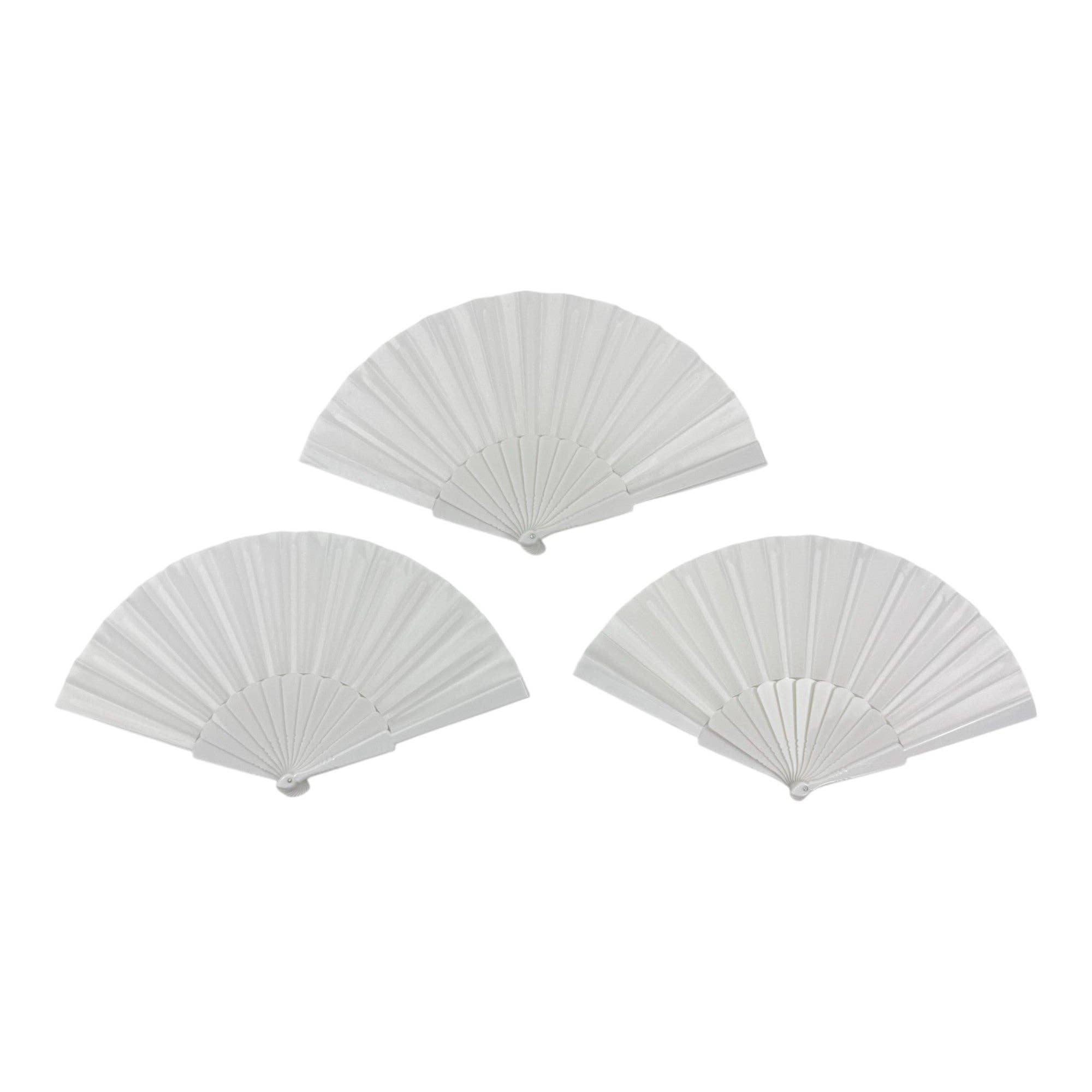 White On White Hand Held Folding Fan FN06 (12PC) for wholesale on Faire3