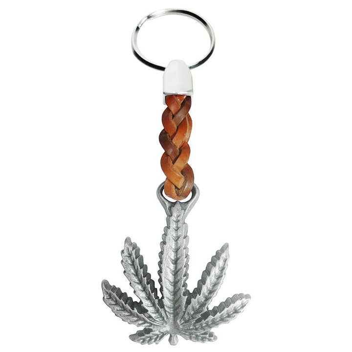 Josvil – Porta-chaves - Unissexo por atacado – Chaveiro de couro com folha de maconha em zamak