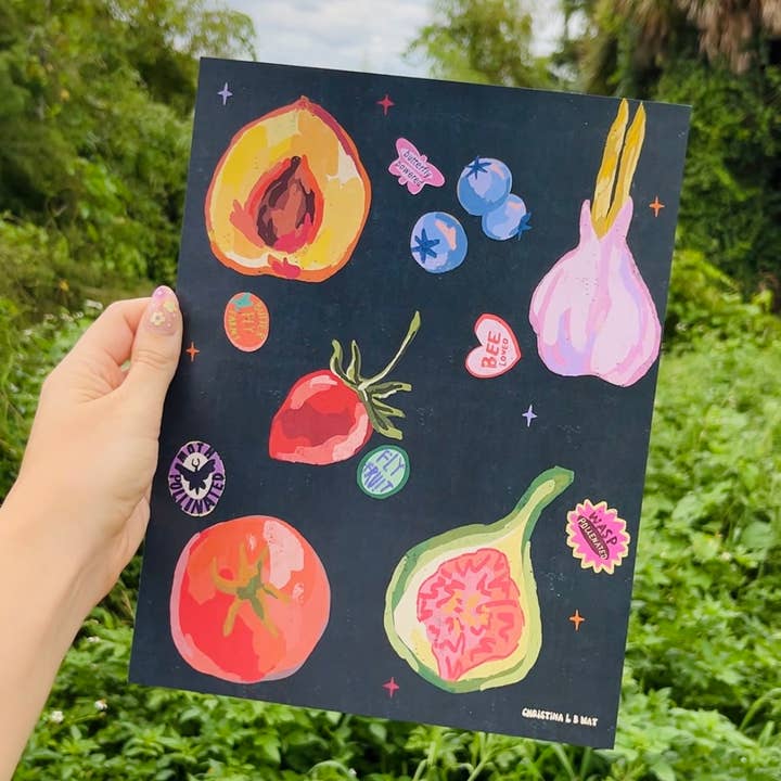 Sticker met fruit en groenten en kunstdruk op bestuivers voor wholesale door LadyBeatificsBugs