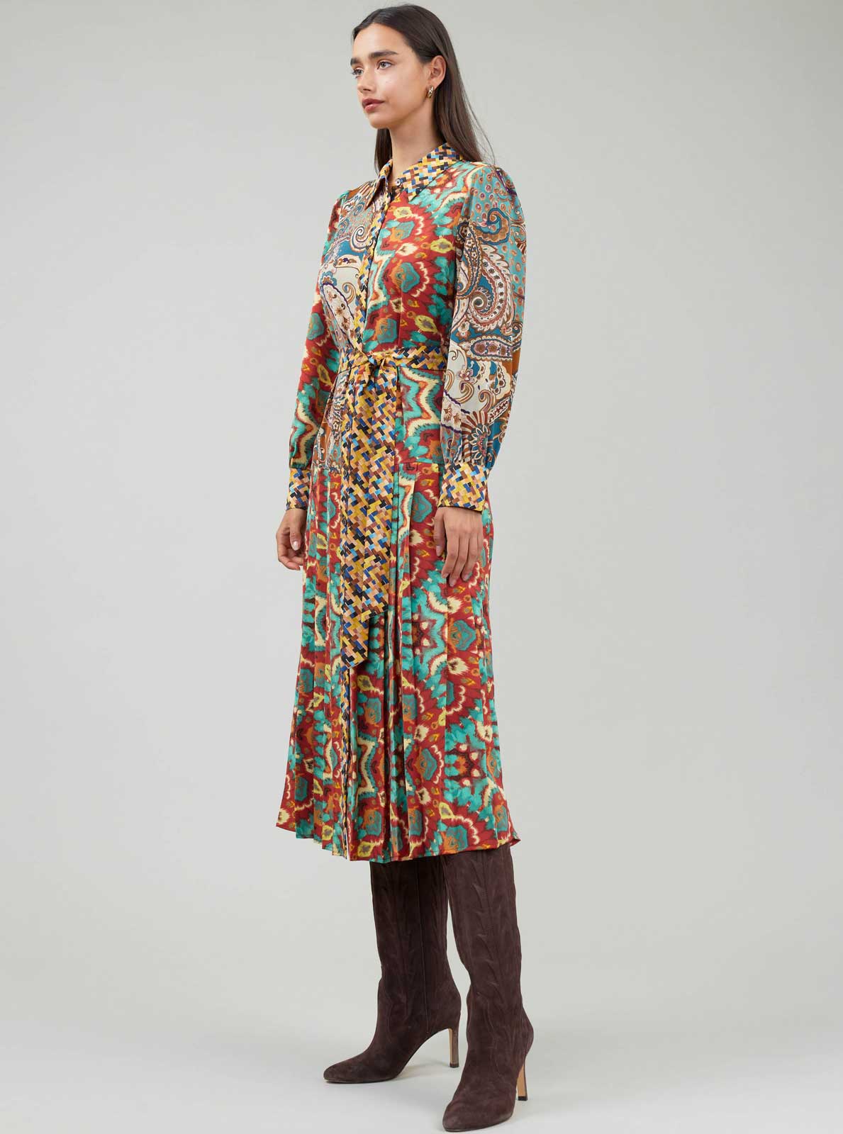 Mlt Robe chemise ceinturée à motif abstrait en blocs de couleur en vente sur Faire1