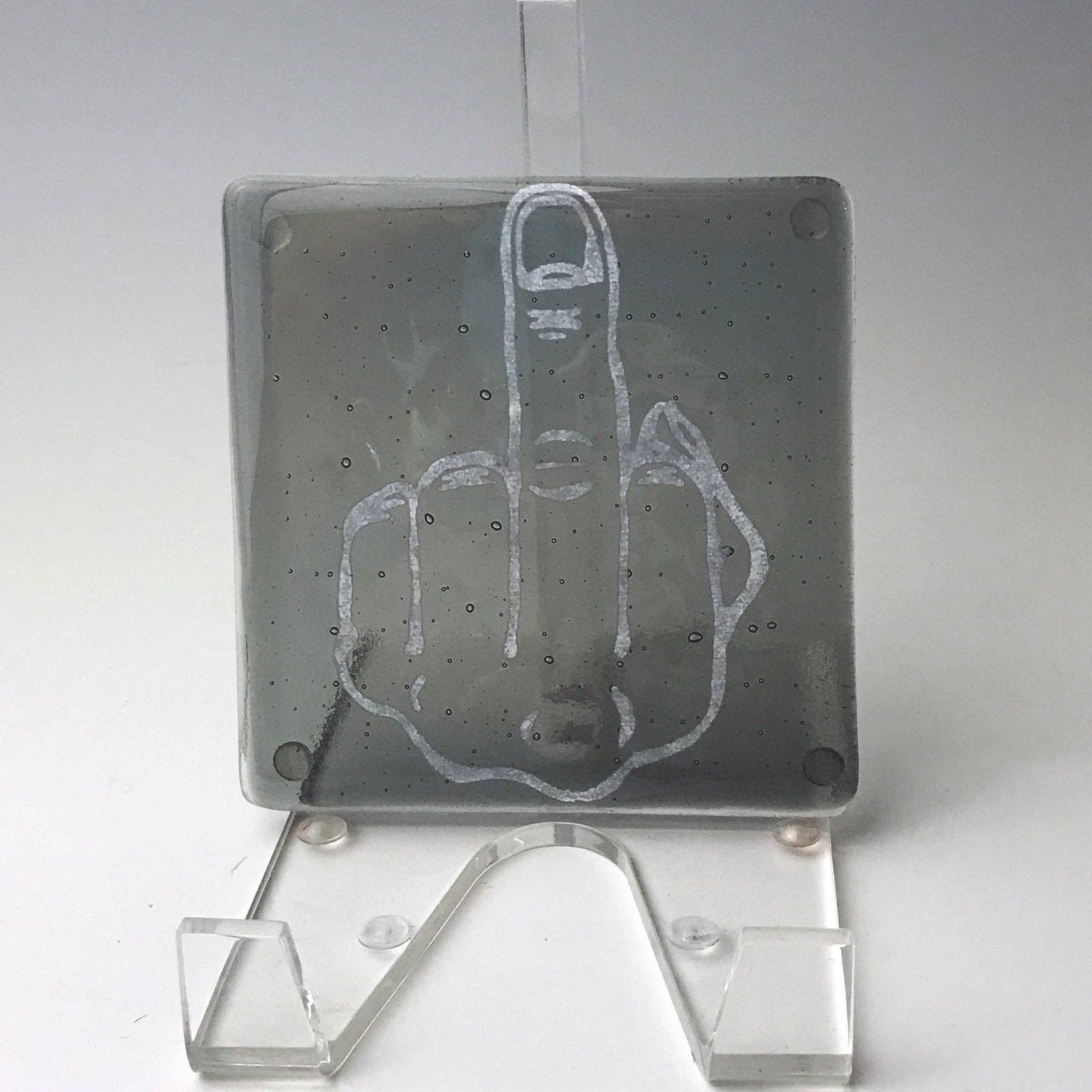 Kiku Handmade | Contemporary Fused Glass Home Goods - Wholesale Coasters - Middle Finger Fused Glass 4" Single Coaster2