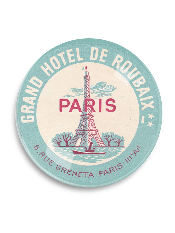 Paris Grand Hotel Round Decoupage Tray for wholesale by Ben's Garden