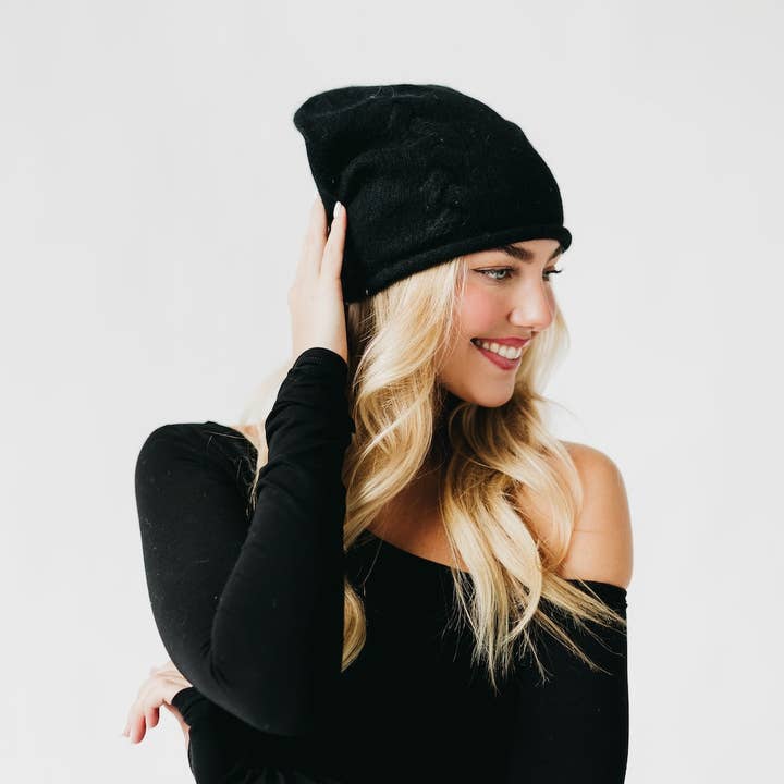 Pretty Simple - Wholesale Beanie - Women's - Cable Rolled Edge Cashmere Beanie3
