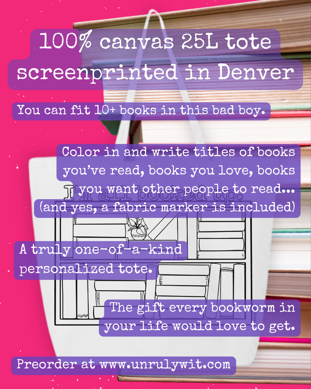 Unruly Wit - Wholesale Tote Bag - Women's - All Booked Up Book Tracking Tote Bag3