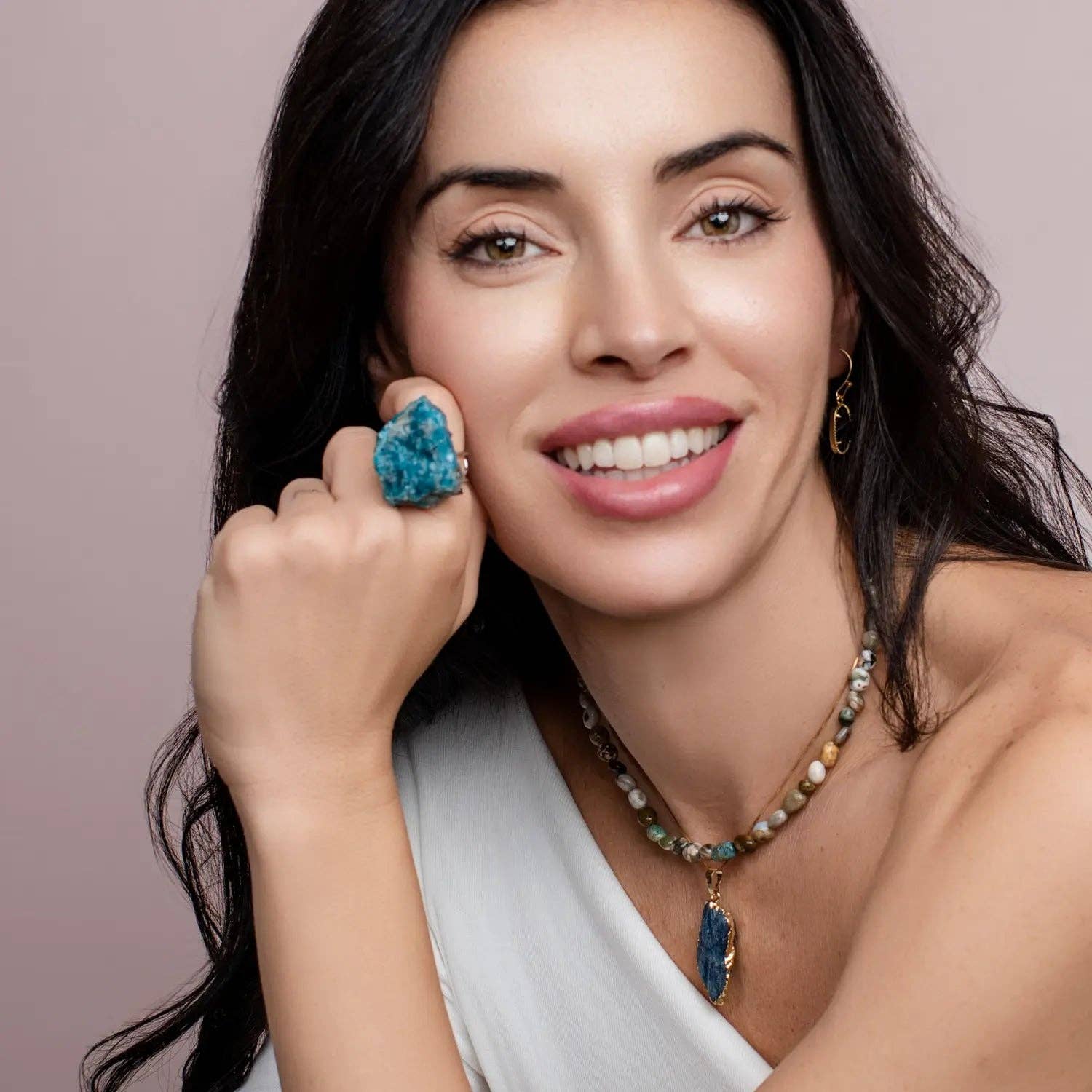 PHOEBE´S – Anel de cocktail/declaração por atacado – Anel de Crisocola0